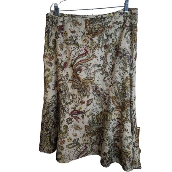 Jones Wear Women's Linen Blend Abstract Paisley Print Retro Look Midi SkirtSz 18 - Picture 4 of 8